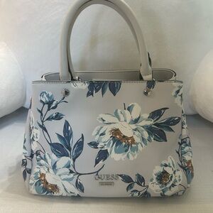 GUESS Floral Satchel in Blue and Cream
